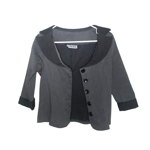 VICKY Grey Wide-Collar Jacket – Stylish 3/4 Sleeve Layer - Picture 3 of 11